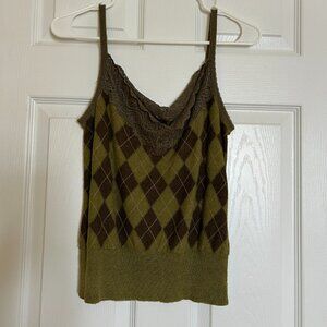 Y2K Alfani Silk/Wool Argyle Knit Cami